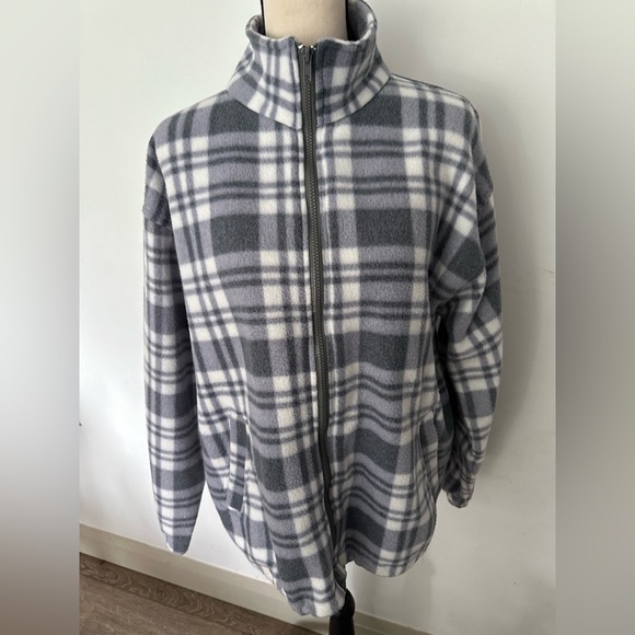 Exclusiv Himco VTG Grey and white front full zip fleece sweater oversized SZ S - Picture 1 of 5